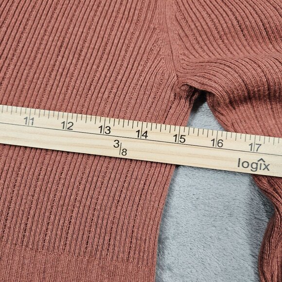 Club Monaco Sweater Womens Small Cedar Brown Wool Blend Preppy Wide Rib Pullover - Picture 6 of 7